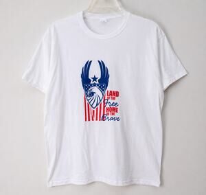 90s Vintage Land of the Free Patriotic Eagle T-Shirt White USA Size L Deadstock